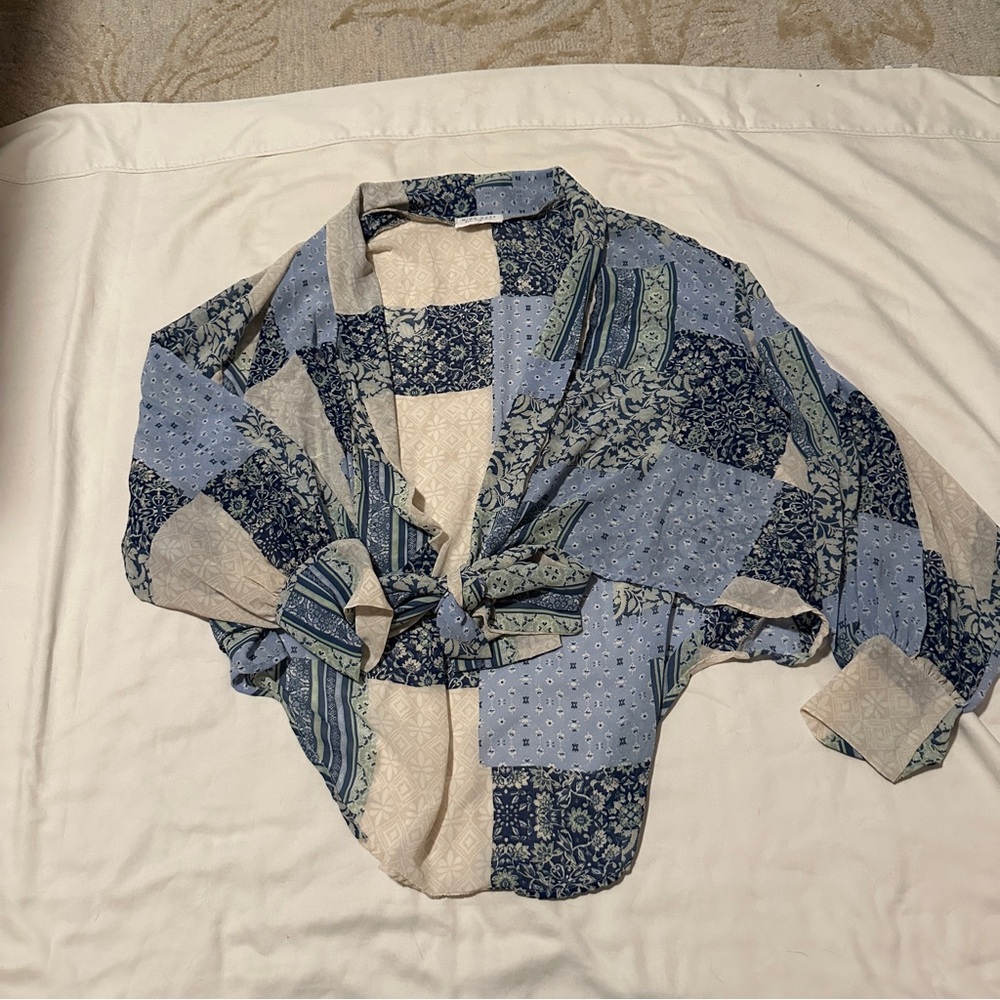 Women’s Blue Patchwork Button-Down Shirt - image 1